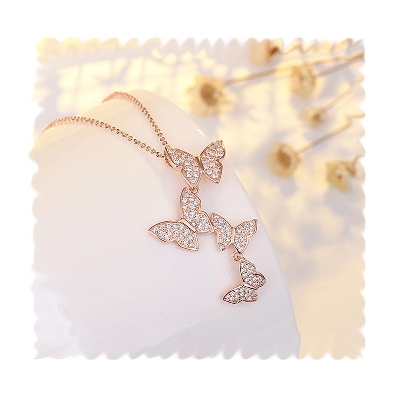 XINSHUN Real 925 Sterling Silver Long Zircon Butterfly Necklaces Necklace for Women Ladies - Image 4